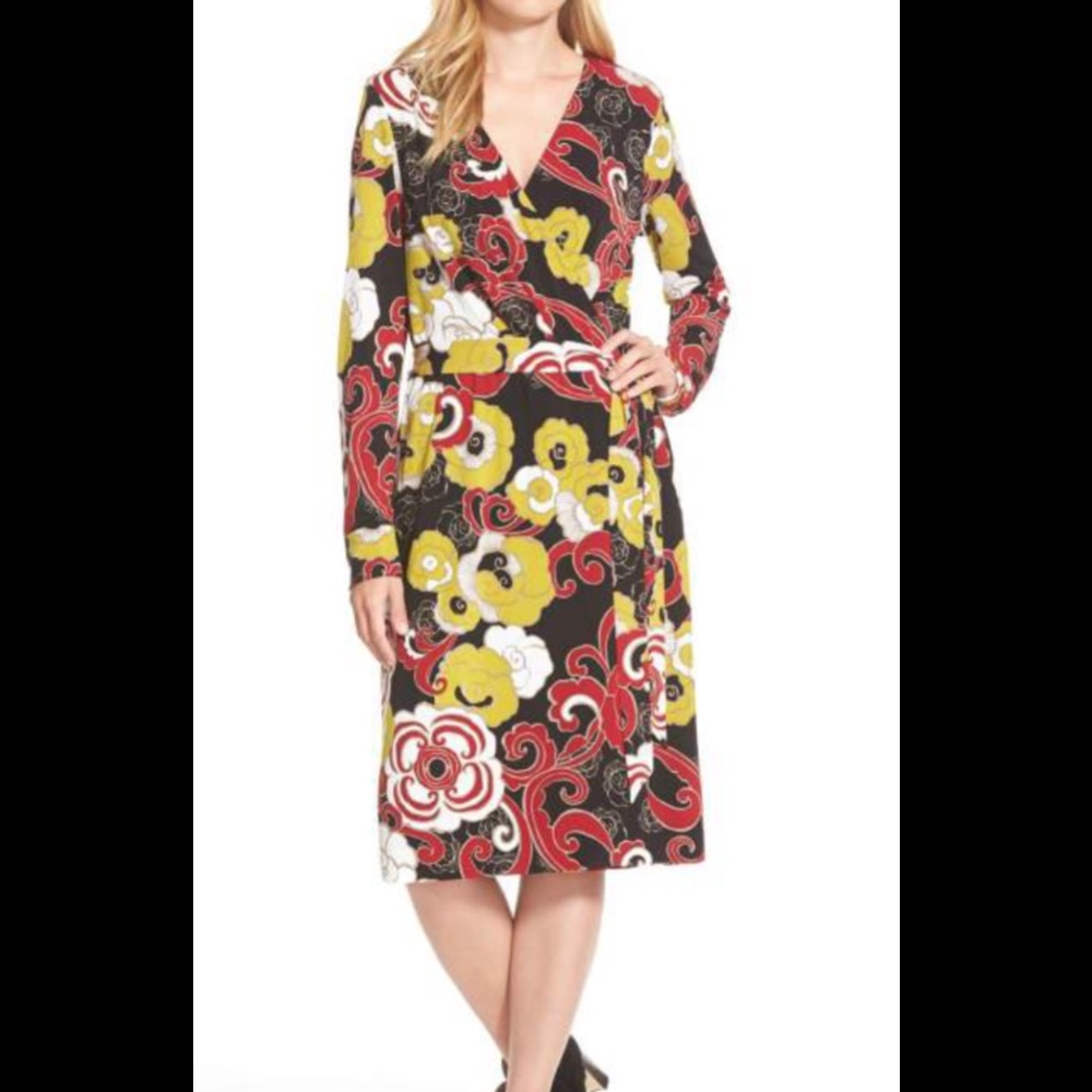 Pink Tartan Floral Print Jersey Faux Wrap Dress